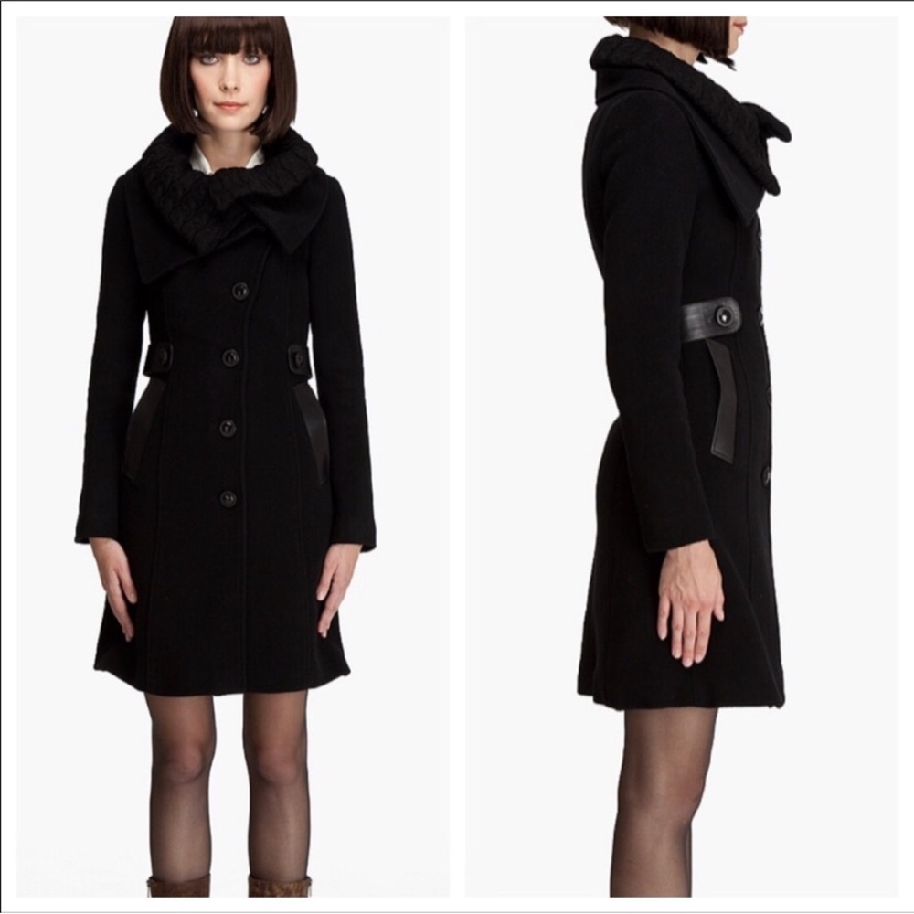 Mackage Brenda Wool Leather Coat Knit Black Size Small‎ EUC